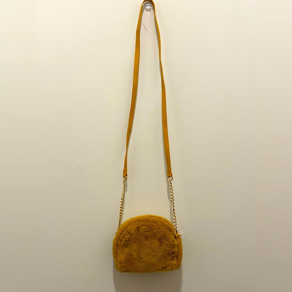 Fur Crossbody Purse in Mustard